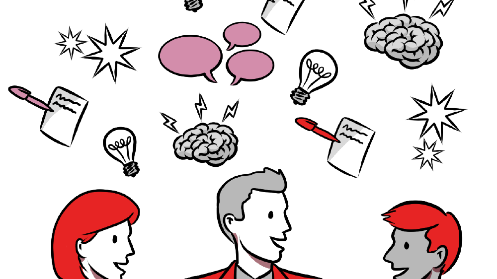 an illustration of business people brainstorming ideas