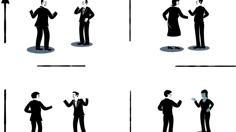 an illustration of business people having conversations