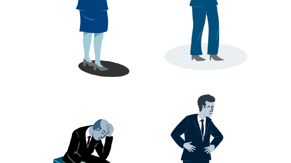 an illustration of 4 people in business attire showcasing different attitudes and emotions