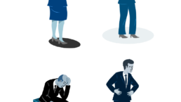an illustration of 4 people in business attire showcasing different attitudes and emotions