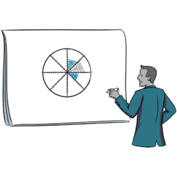 illustration of a businessman drawing a chart on a white board