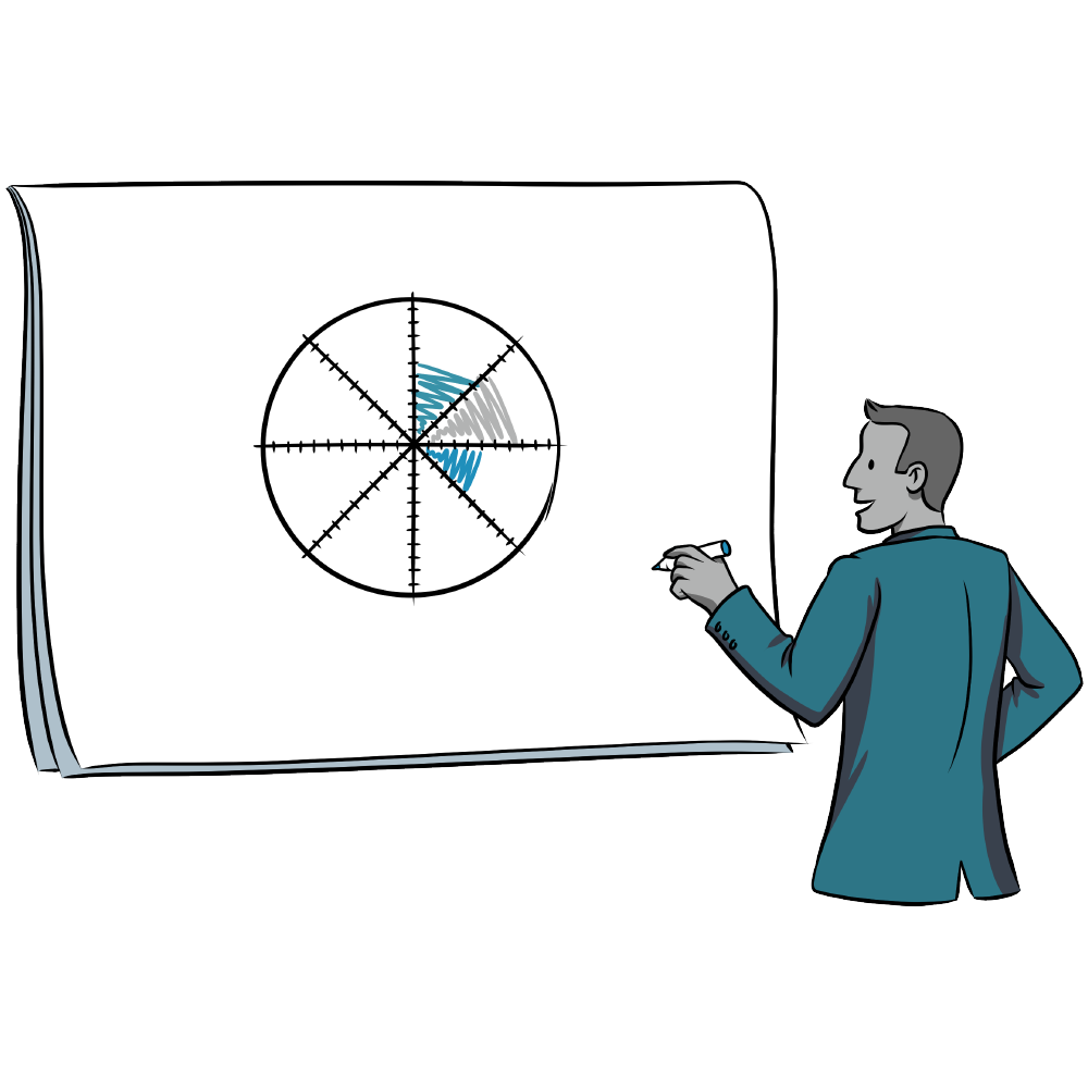 illustration of a businessman drawing a chart on a white board