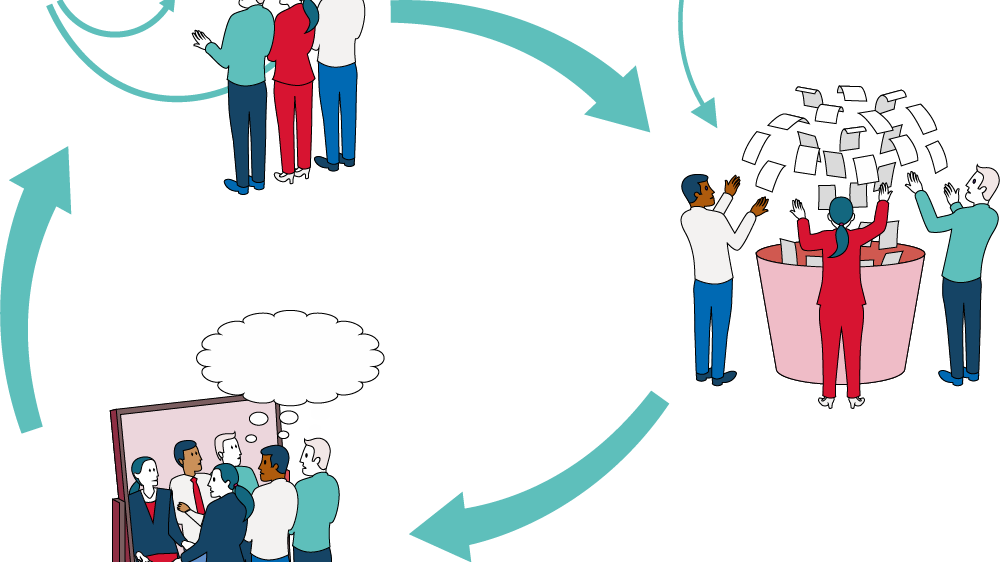 an graphic illustrating business people connecting dots