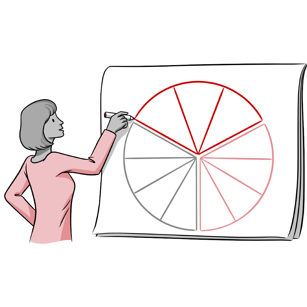 an illustration of a business woman drawing a pie chart