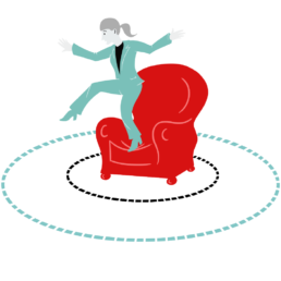 illustration of a woman balancing on a red chair