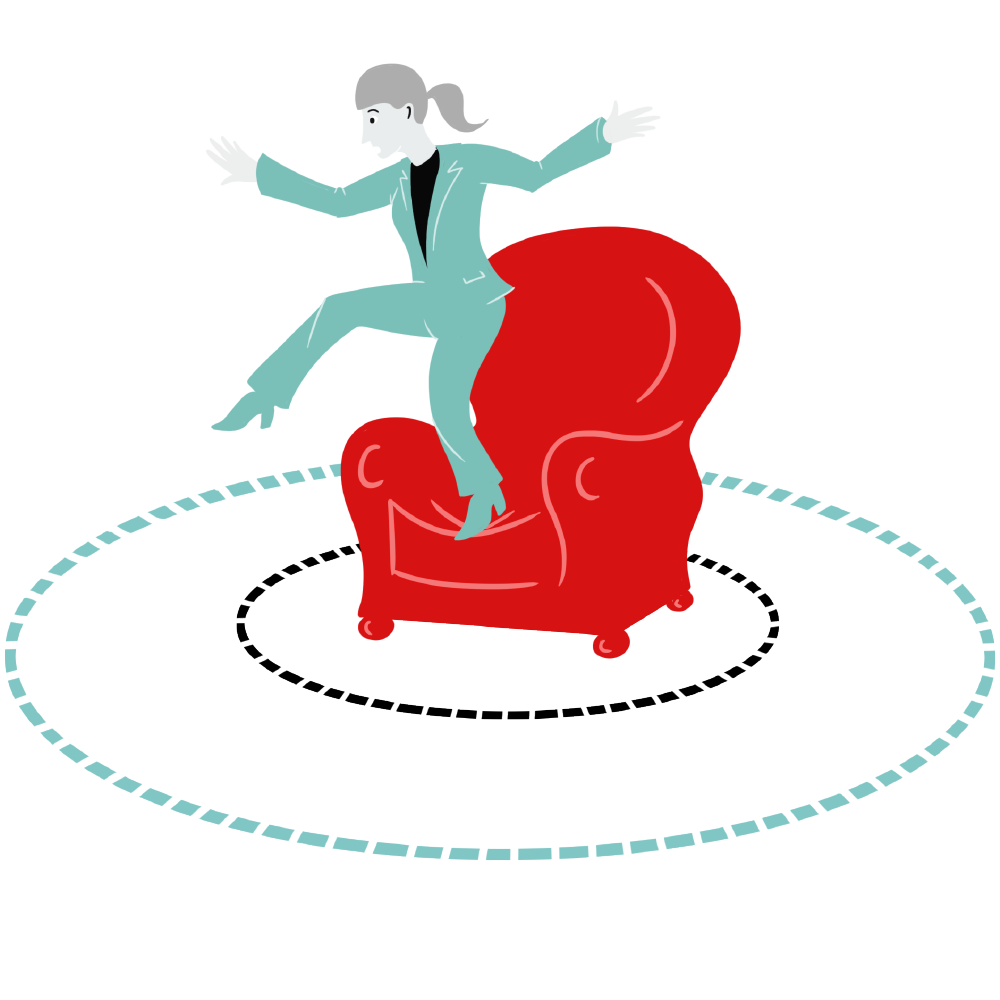 illustration of a woman balancing on a red chair