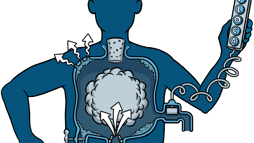a graphical illustration of a person bottling themselves up