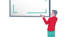 an illustration of a man looking at a blank whiteboard with a red pen