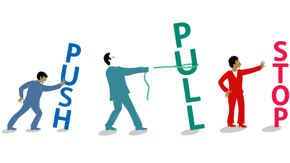push, pull and stop illustration