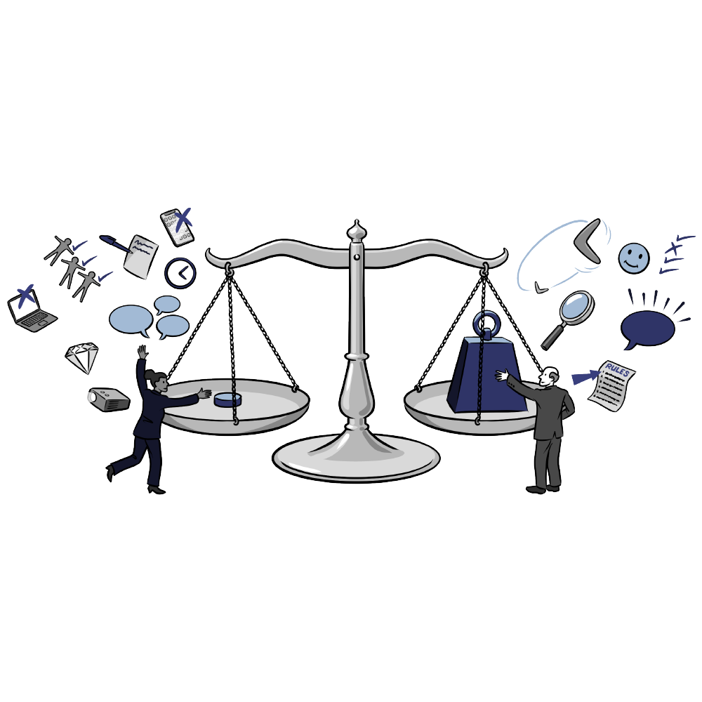 an illustration of a weight scale used to symbolise business meetings
