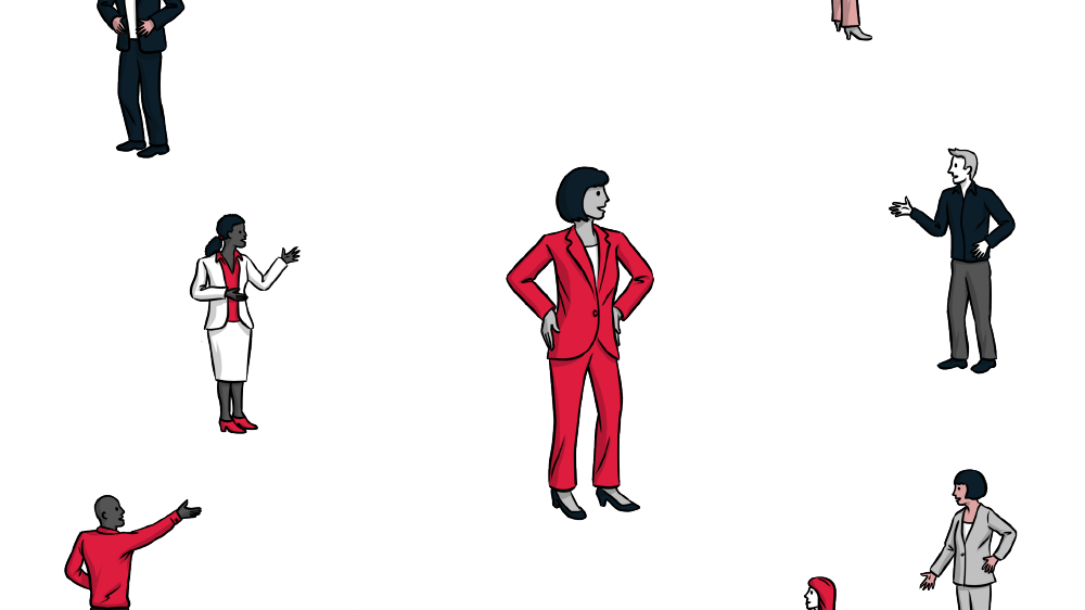 an illustration of multiple people in business attire