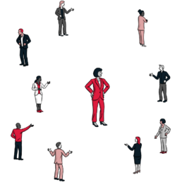 an illustration of multiple people in business attire