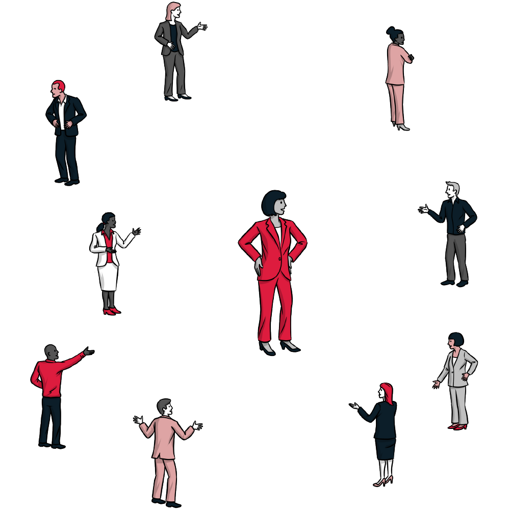 an illustration of multiple people in business attire