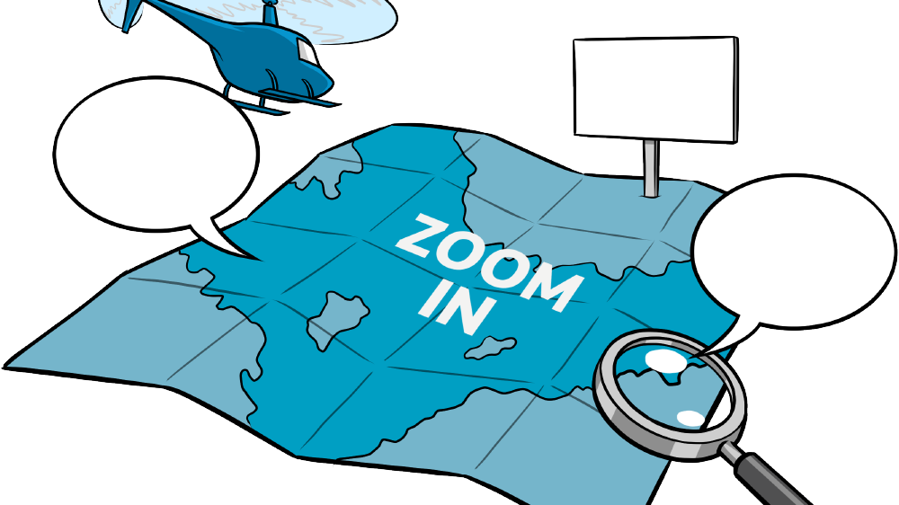 an illustration of a map with magnifying glasses zooming in on different locations