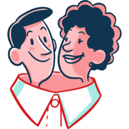 an illustration of a man and a woman sharing a collar