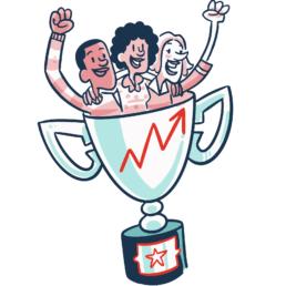 an illustration of a high performing team celebrating in a prize cup