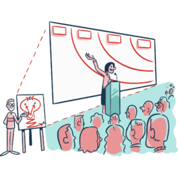 an illustration of a woman giving a business presentation