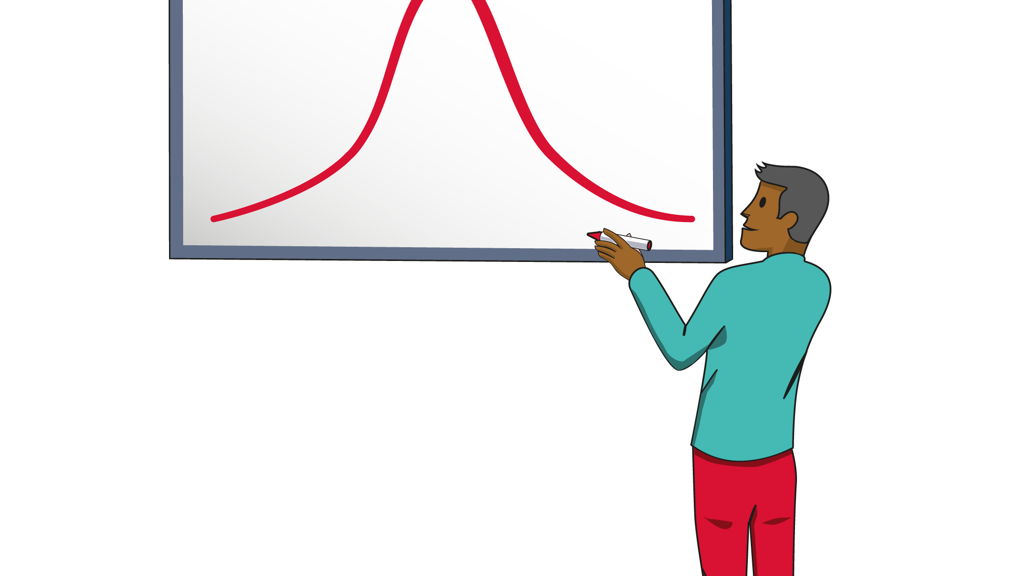 a cartoon illustration of a man with a whiteboard pen drawing a graph