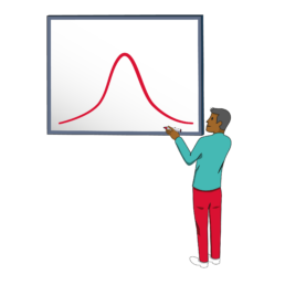 a cartoon illustration of a man with a whiteboard pen drawing a graph