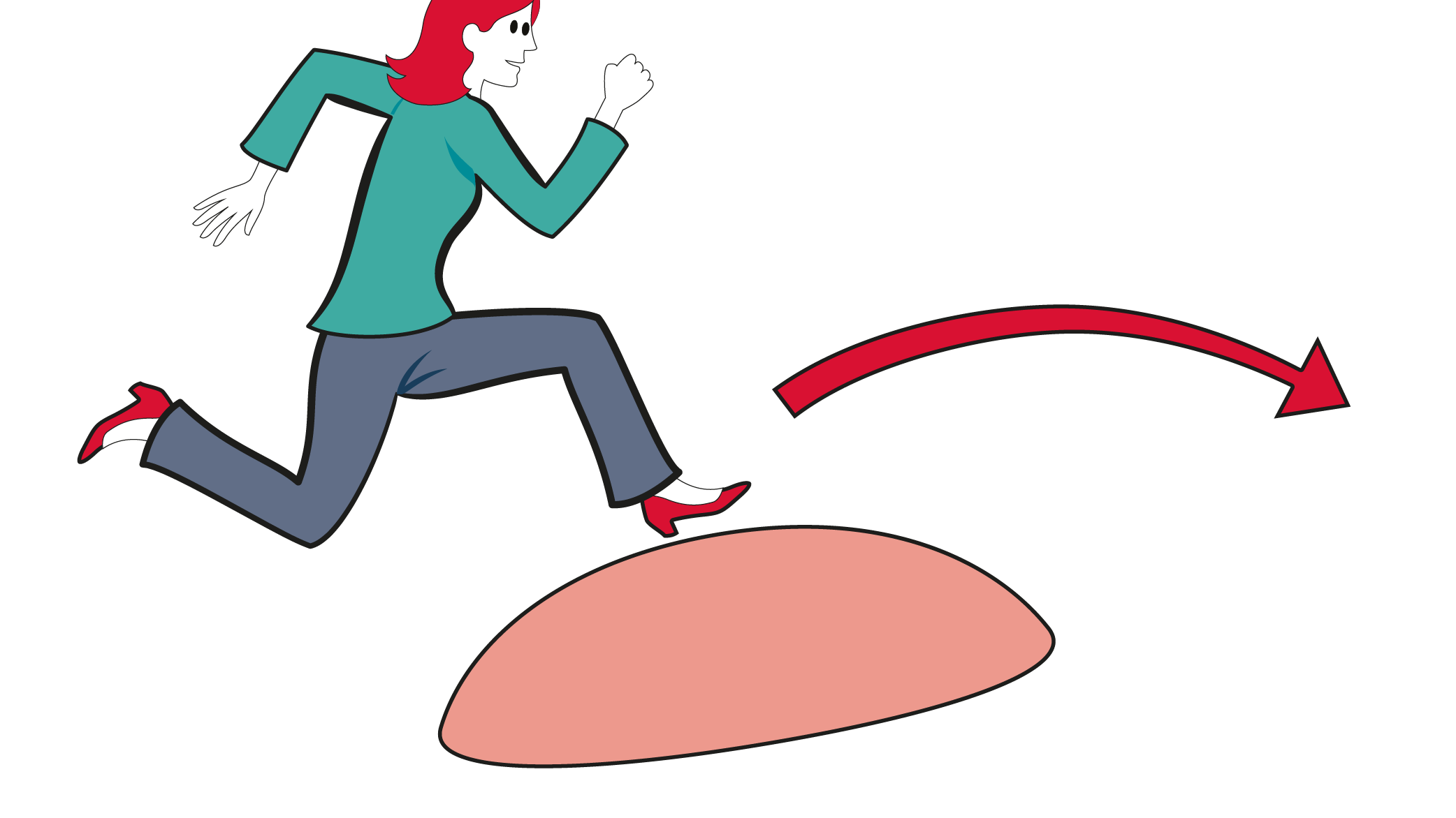 a cartoon illustration showing a woman rising above the line in an infographic