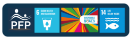 PFP logo, UN goals clean water and sanitation and life below water