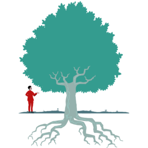 Illustration of Tree with Roots and person