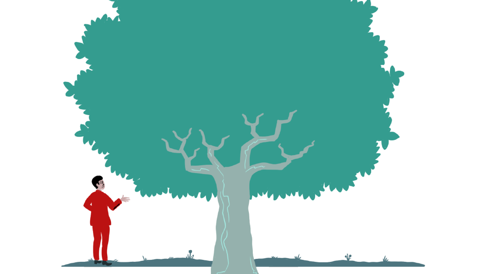 Illustration of Tree with Roots and person