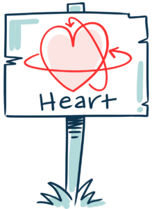 Illustration of a heart on a sign post
